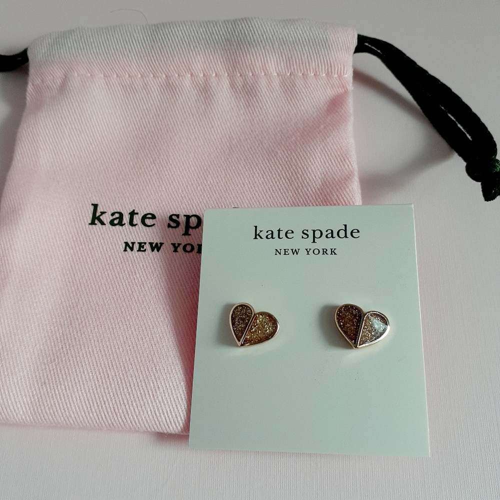 KATE SPADE Heritage Glitter Heart Stud Earrings